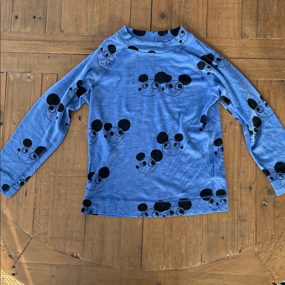 Mini Rodini ritzratz blue long sleeve mouse tee 6-7 years wool blend